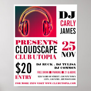 Affiche Casques, DJ, Club Event Advertising
