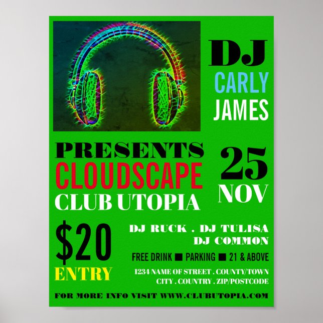 Affiche Casques, DJ, Club Event Advertising (Devant)