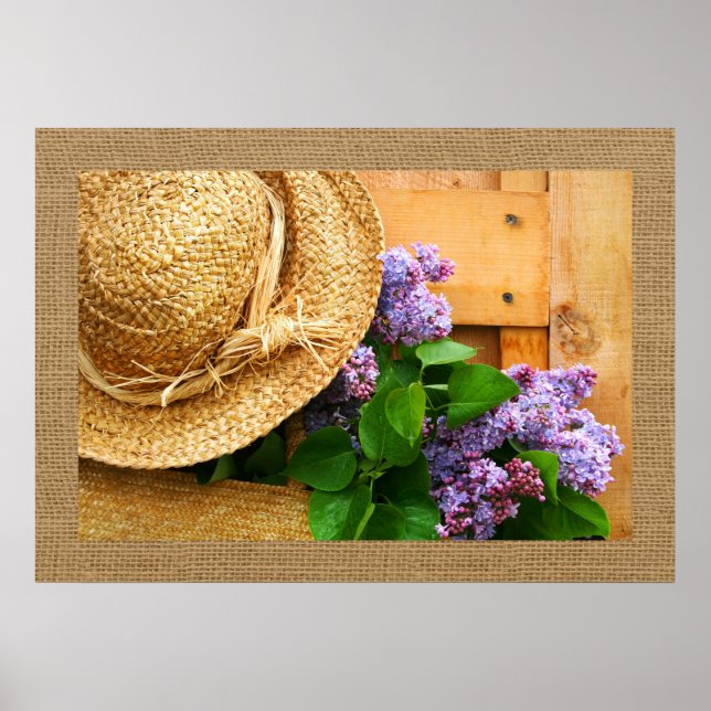 Affiche Casquette de paille et fleurs de lavande Photograp (Devant)