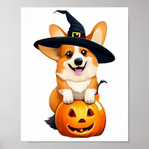 Affiche Casquette de sorcière Halloween Corgi