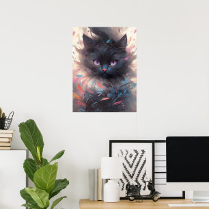 Affiche Casquette noire mystique aquarelle   Cute chat
