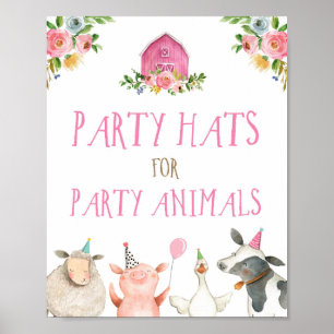 Affiche Casquettes de fête Animaux de ferme fille Annivers