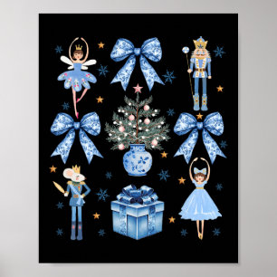 Affiche Casse-noisette à noeud bleu Coquette Noël Joyeux N