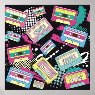 Affiche cassettes multicolores sur une couture arrière - p