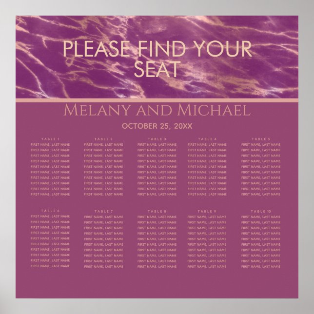 Affiche Cassis rose marbre d'or romantique élégant (Devant)