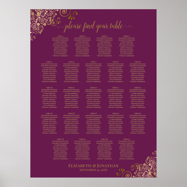 Affiche Cassis violet 23 Mariage de table Planche de siège (Devant)