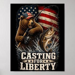 Affiche Casting pour la liberté ours patriotique pêcheur à