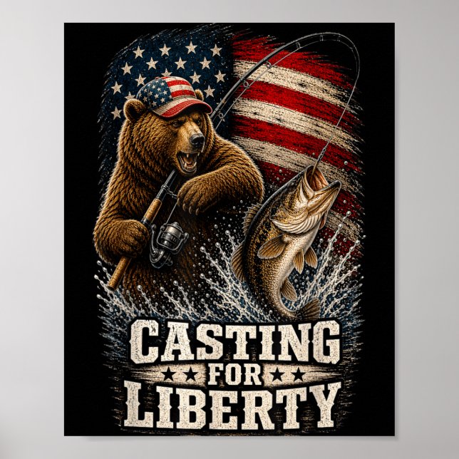 Affiche Casting pour la liberté ours patriotique pêcheur à (Devant)