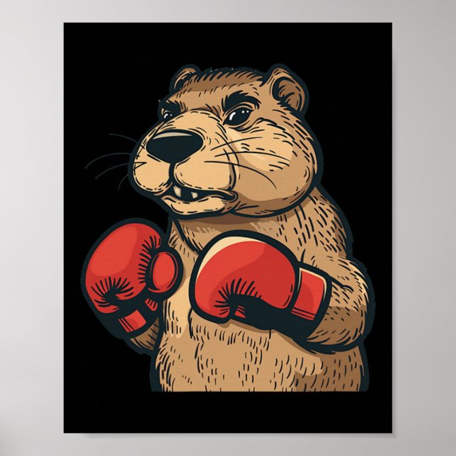 Affiche Castor Drôle Avec Gants De Boxe Rouge Costume (Devant)
