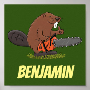 Affiche Castor drôle avec humour de dessin animé de tronço