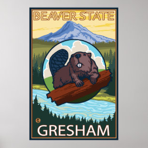 Affiche Castor et capot de Mt. - Gresham, Orégon