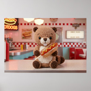 Affiche Castor tricoté adorable dans un verre de hot-dog d