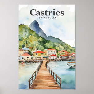 Affiche Castries Sainte Lucia Aquarelle Peinture Voyage
