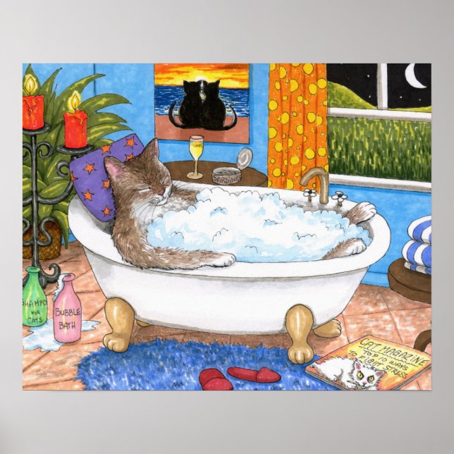 Affiche Cat 567 Art de salle de bain amusant (Devant)