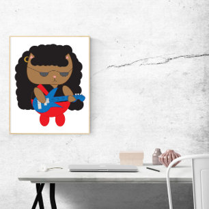 Affiche Cat 80s Lourd Métal Coiffure Baid