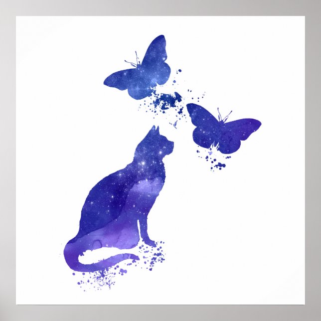 Affiche Cat and butterflies art (Devant)