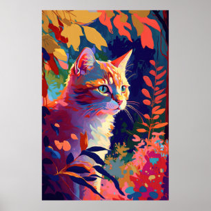 Affiche Cat Animal Portrait Peinture Faune Extérieur Art