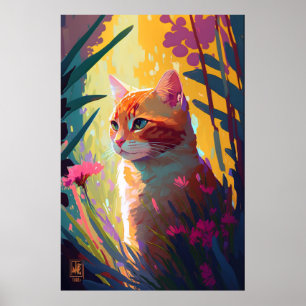 Affiche Cat Animal Portrait Peinture Faune Extérieur Art