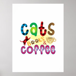 Affiche Cat Art Chats Livres Café
