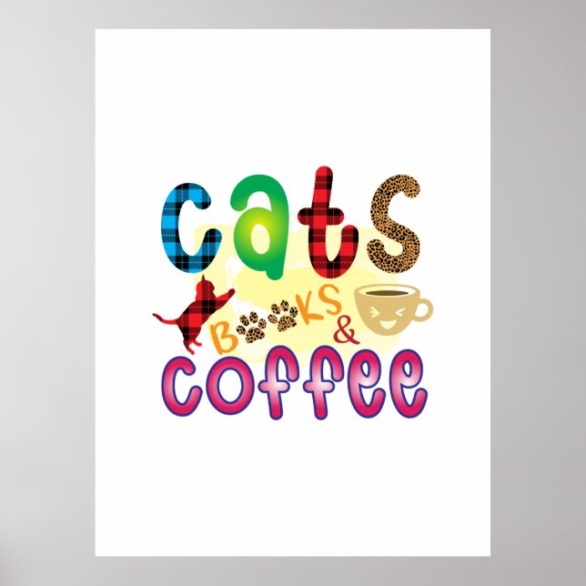 Affiche Cat Art Chats Livres Café (Devant)