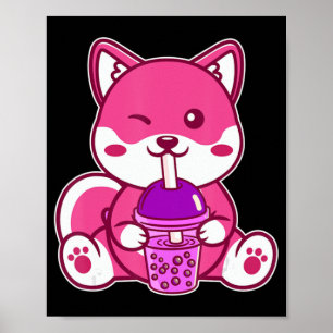 Affiche Cat Boba Cute Bubble Tea Anime Neko Kawaii