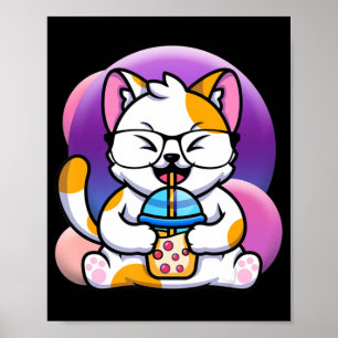 Affiche cat boba eat ramen anime kawaii neko cat eating ra