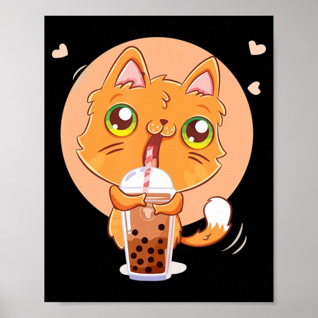 Affiche Cat Boba Tea Bubble Kawaii Japanese Anime Gift Gir (Devant)