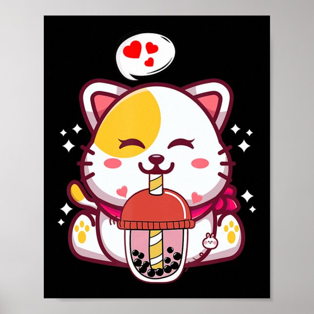 Affiche Cat Boba Tea Bubble Tea Anime Kawaii Neko Gifts Gi (Devant)