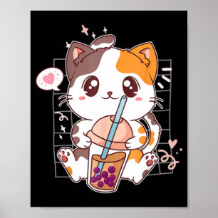 Affiche Cat Boba Tea Bubble Tea Kawaii Anime Japanese Neko