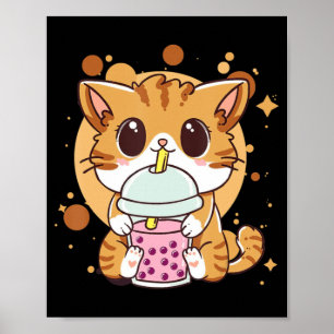Affiche Cat Boba Tea Bubble Tea Kawaii Anime Japanese Neko