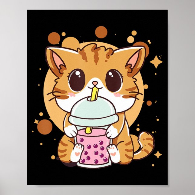 Affiche Cat Boba Tea Bubble Tea Kawaii Anime Japanese Neko (Devant)