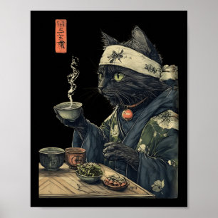 Affiche Cat Boire Thé Japonais Cérémonie Thé Art Imprimer