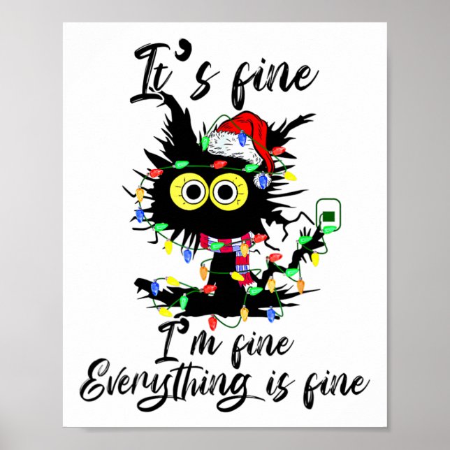 Affiche Cat Christmas It's Fine I'm Fine Everything Is Fin (Devant)