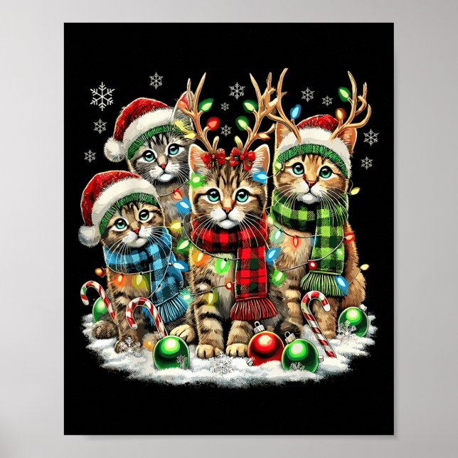 Affiche Cat Christmas Light Reindee Père Noël Christmas Ca (Devant)