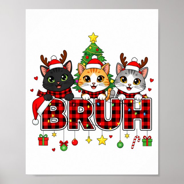 Affiche Cat Christmas Light Reindeer Santa Bruh Funny  (Devant)