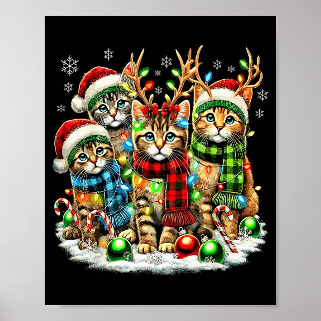 Affiche Cat Christmas Light Reindeer Santa Christmas Cats  (Devant)