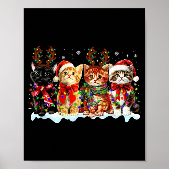 Affiche Cat Christmas Lights Reindeer Santa Cat Lover Xmas (Devant)