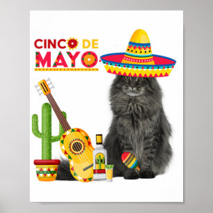 Affiche Cat Cinco De Mayo Aimer Guitare Cactus Boire Amour