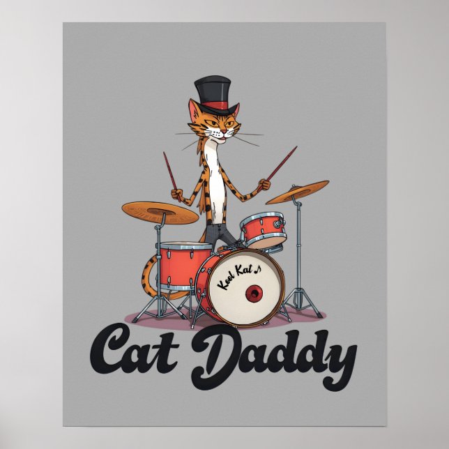 Affiche Cat Daddy Musician Drummer | Tabby Cats Lover Art (Devant)