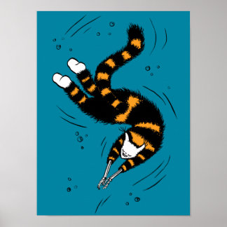 Affiche Cat drôle Créature Squelette Mains Natation Sombre