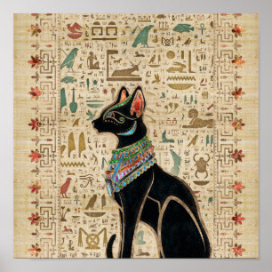 Affiche Cat égyptien - Bastet sur le papyrus
