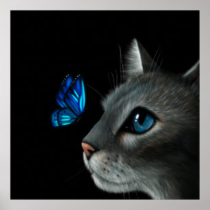 Affiche Cat et Papillon bleu
