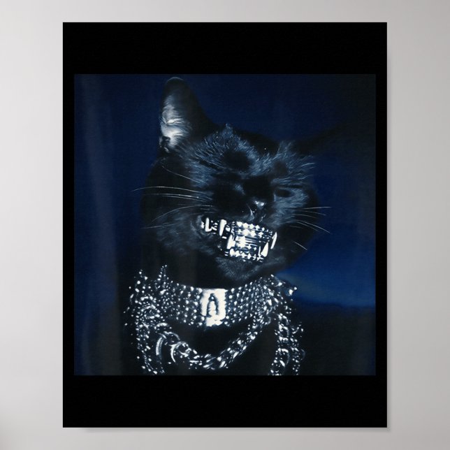 Affiche Cat Grillz Funny Kitten Meme Cat Smiling Brain Rot (Devant)