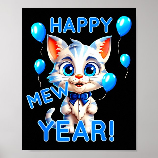 Affiche Cat Happy New Year Mew Year Funny New Years Party  (Devant)