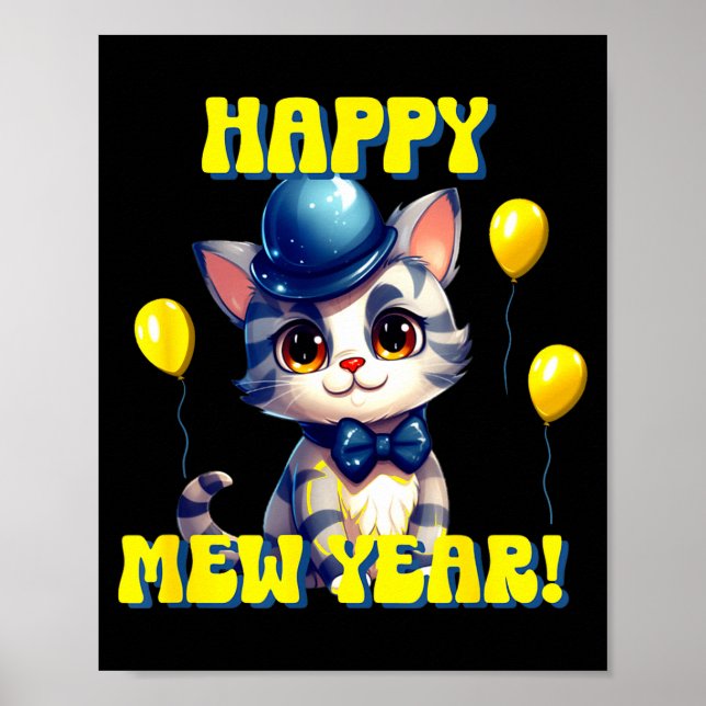 Affiche Cat Happy New Year Mew Year Funny New Years Party  (Devant)