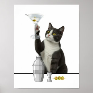 Affiche Cat holding a Martini Relaxing