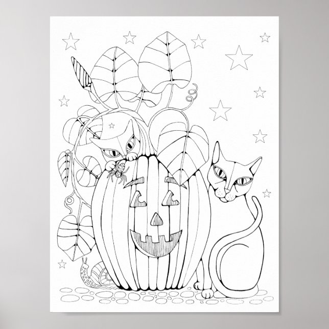 Affiche Cat Jack O’Lantern Page de coloriage (Devant)