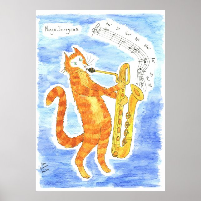 Affiche Cat joue Baritone Saxophone "Marches géantes" (Devant)