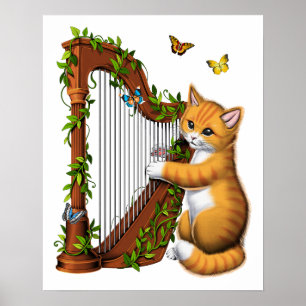Affiche Cat Jouer à la harpe