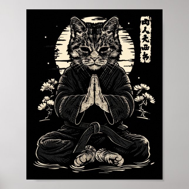 Affiche Cat Karate Fighter Animal Judo Pose méditative (Devant)